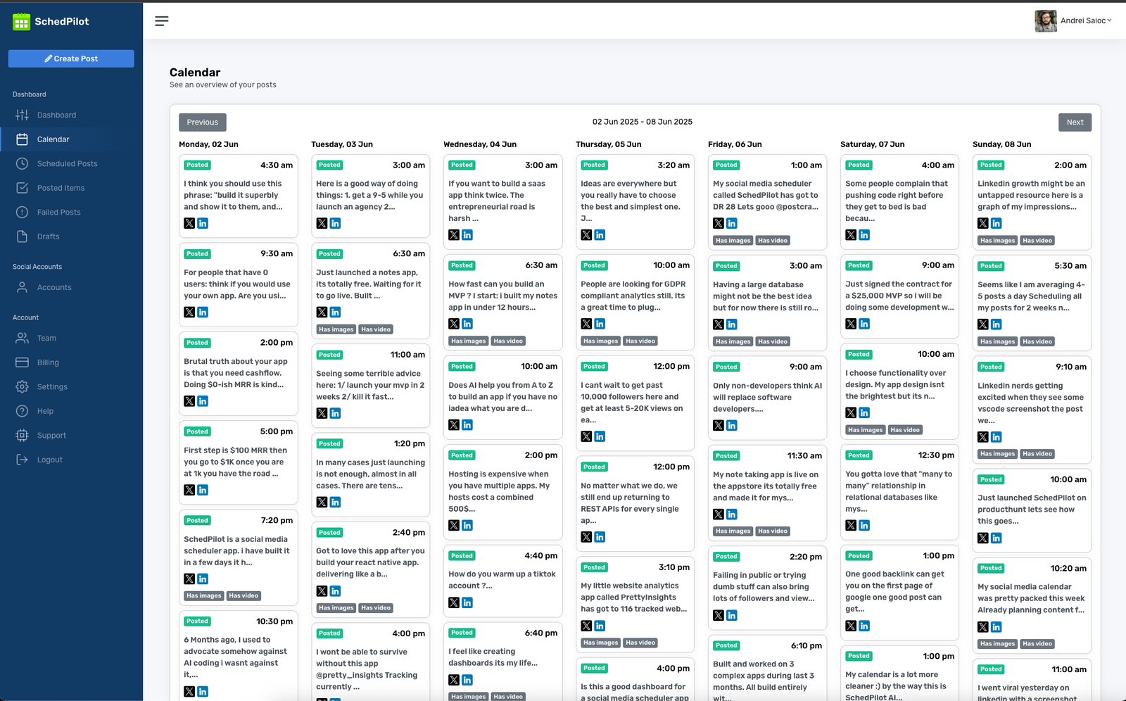 social media management tool calendar