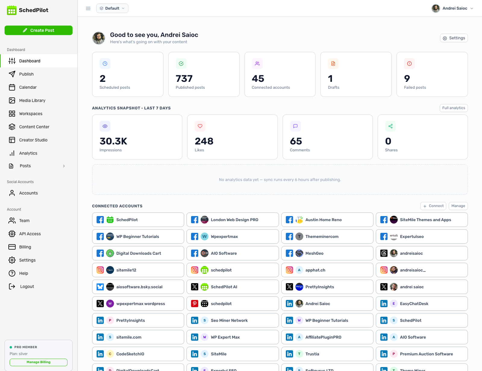 SchedPilot social media scheduler dashboard